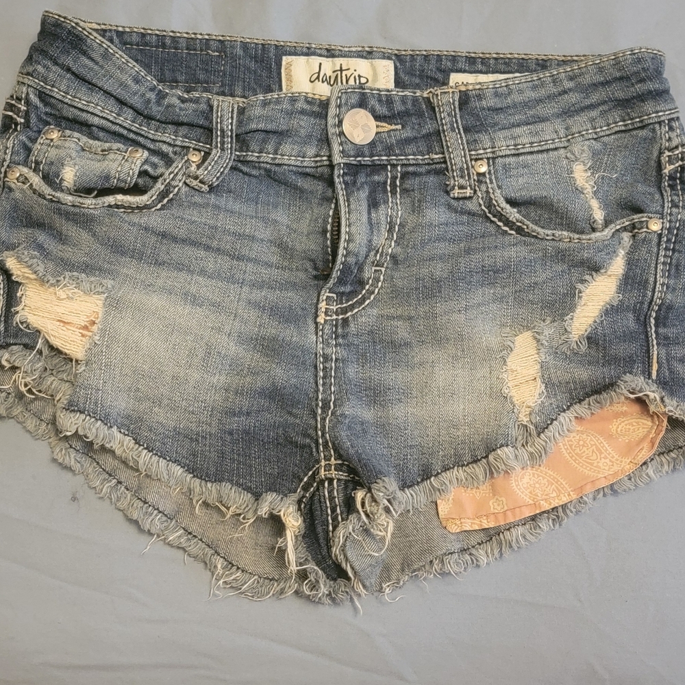 Daytrip High Waist Distressed Denim Shorts - Blue